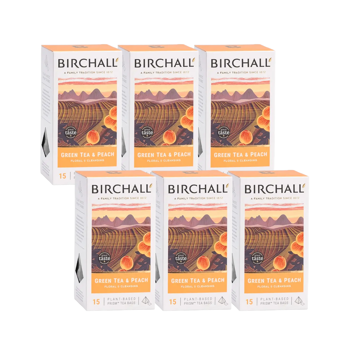Birchall Green Tea & Peach Prism Tea Bags